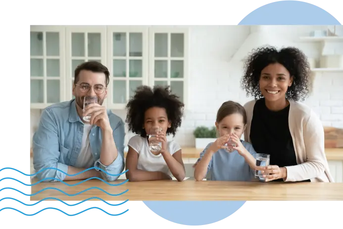 family drinking filtered water